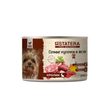 Полнорационный консервированный влажный премиум корм Satatera для собак - сочные кусочки в желе с кроликом (200 г)