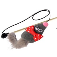 Дразнилка-удочка GoSi для кошек Мышь Микки с норковым хвостом, 50 см