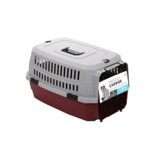 M-PETS Контейнер-переноска для животных до 11 кг, цвет бордовый с серым, 58,4х38,7х33 см